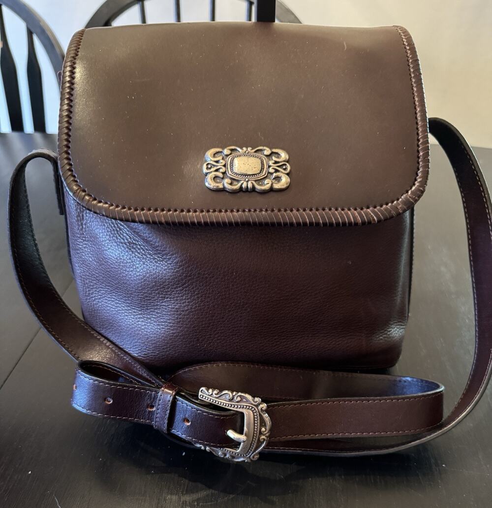 Vintage Fossil Brown Leather Western Concho Crossbody Shoulder Bag Whipstitch